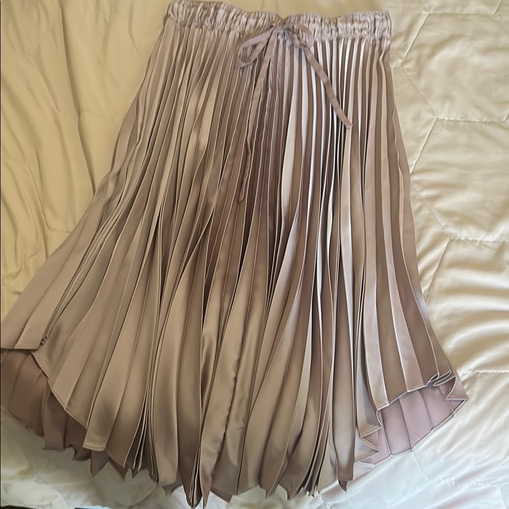 Elegant Silky Pleated midi Skirt rose gold